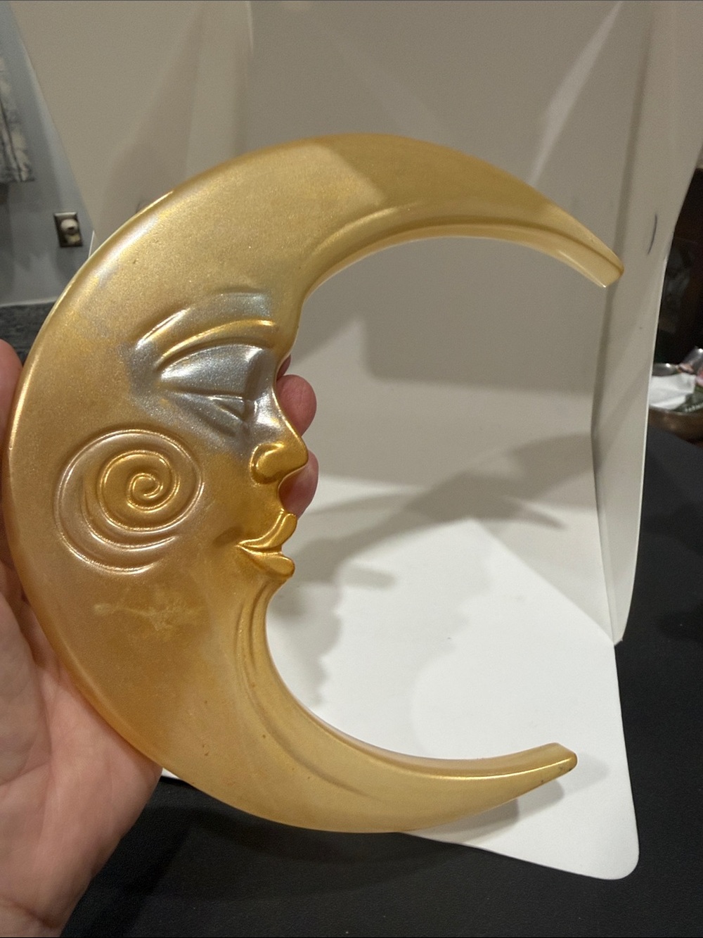 Golden Crescent Moon Wall Decor - Metallic Accent - Picture 5 of 6